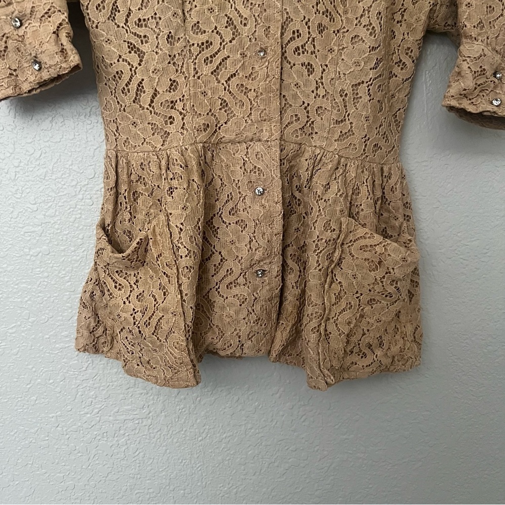 Vintage Lace Jacket Top with Rhinestone Button Details - Picture 7 of 11